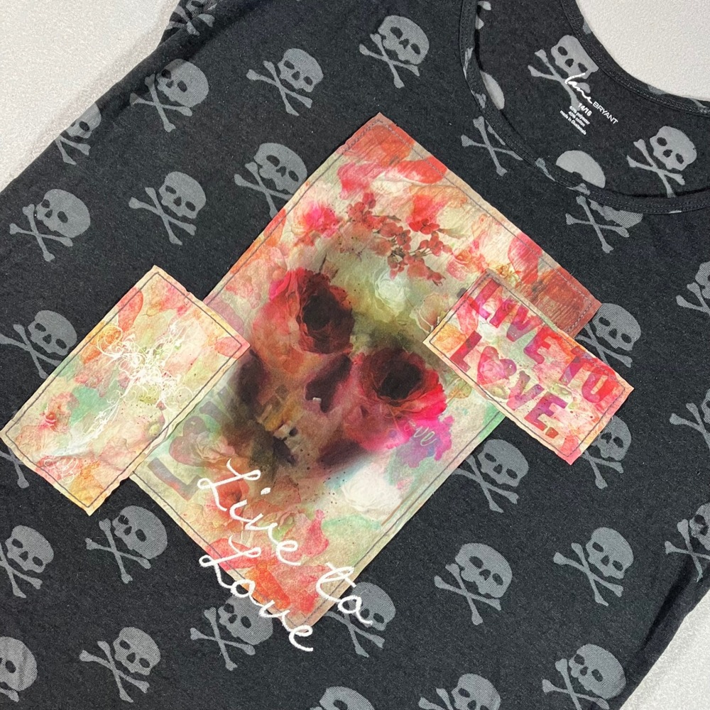 Lane Bryant Womens Gray Skull Crossbones Gothic Festival Graphic Tank Top 14/16